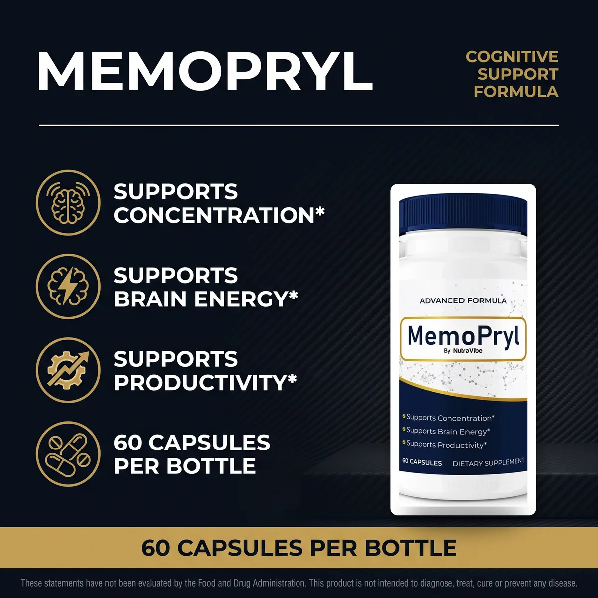 MemoPryl cognitive support formula supports concentration, brain energy and productivity