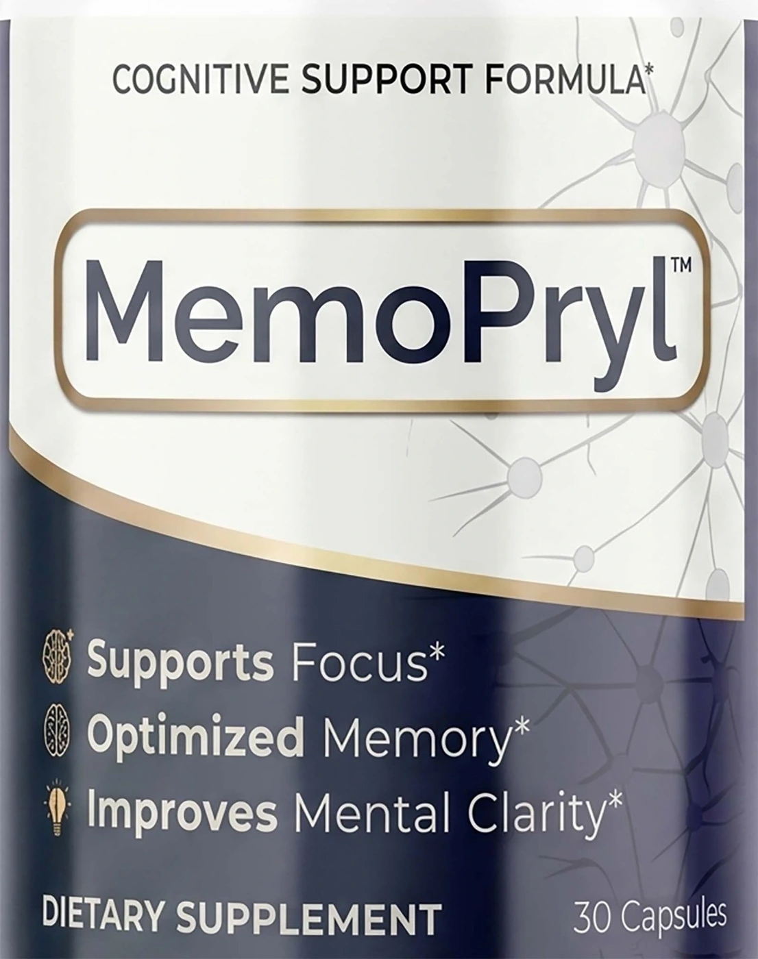 MemoPryl cognitive support formula label close-up